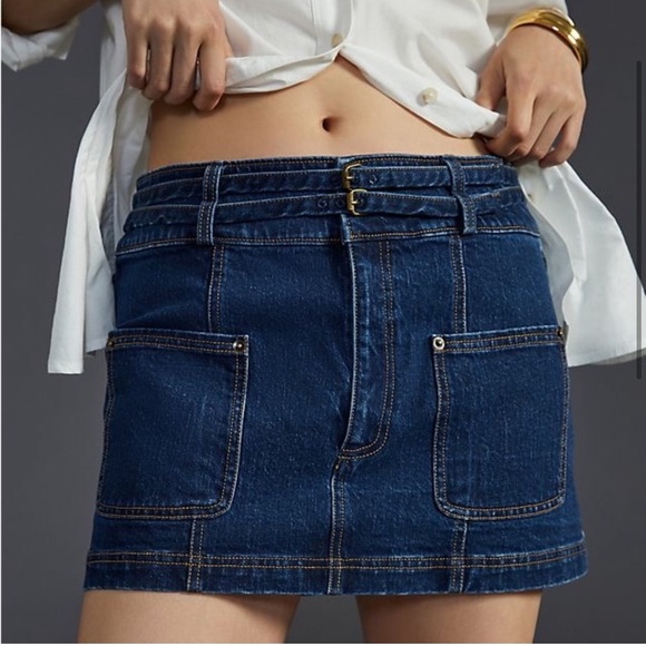 Anthropologie Dresses & Skirts - Anthropologie NWT Pilcro 90s Micro Denim Mini Skirt Dark Blue Belted Short sz 14
